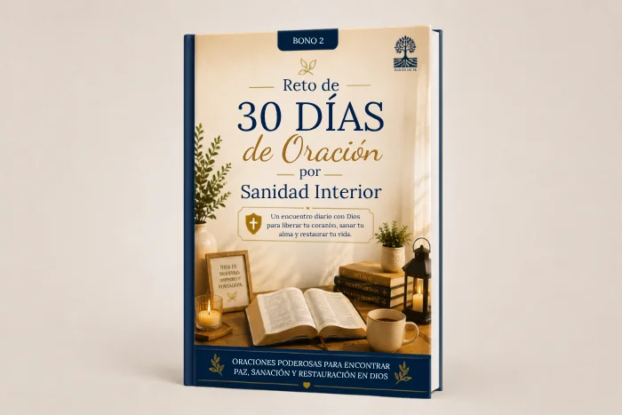 Reto de oración por el matrimonio en tablet junto a páginas impresas y calendario de 30 días
